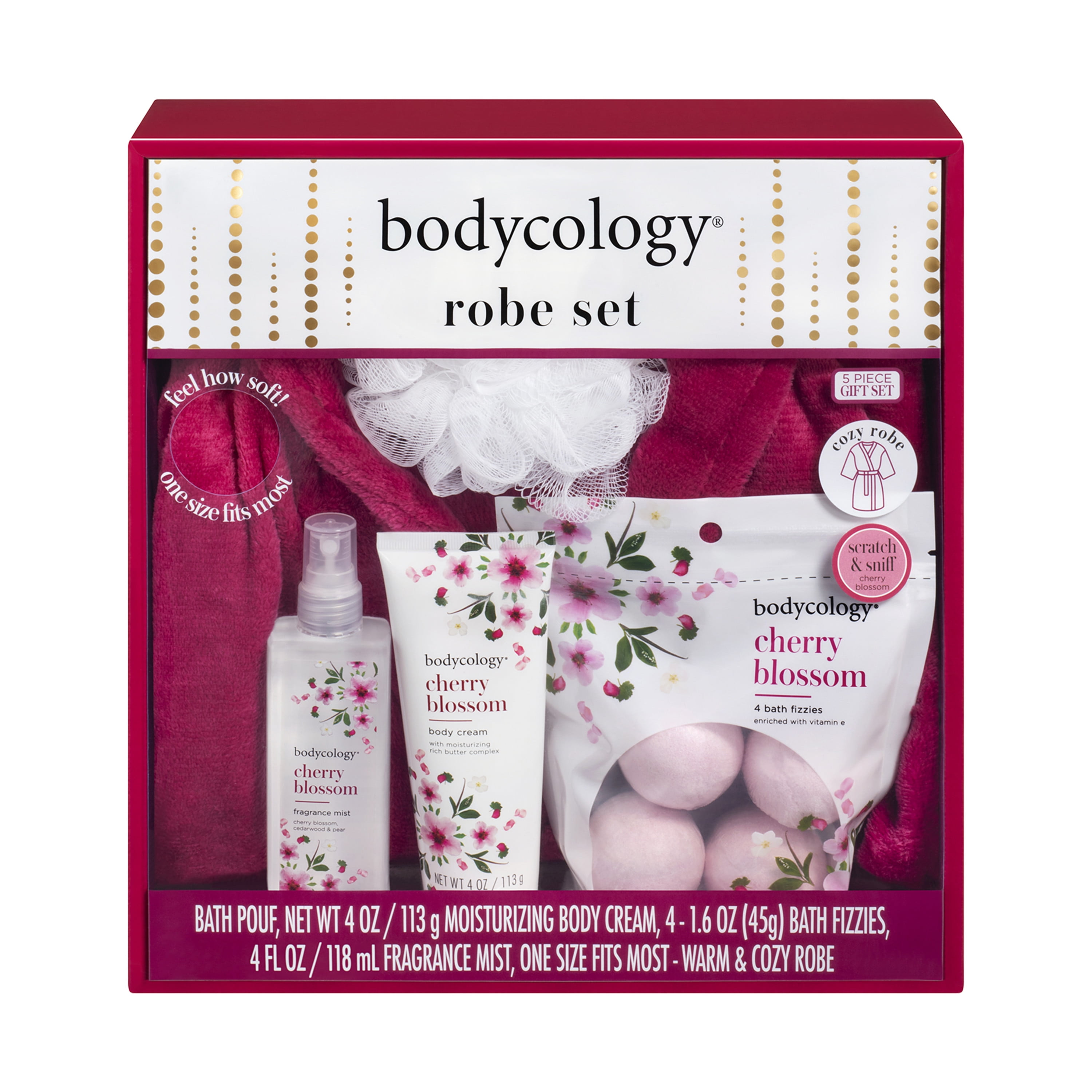 Bodycology Cherry Blossom Bath & Body Set with Robe, 5 Piece