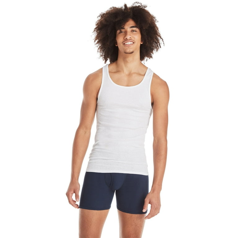 Hanes Men's Tagless ComfortSoft A-Shirts, White, Cotton Tank Tops
