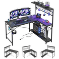 thumbnail image 5 of Bestier 51 L Shaped Gaming Desk with Power Outlets, LED Workstation with 4 Tiers Shelves for Home Office, Gamer Reversible Table with Hooks and Cup Holder, Black Marble, 5 of 9