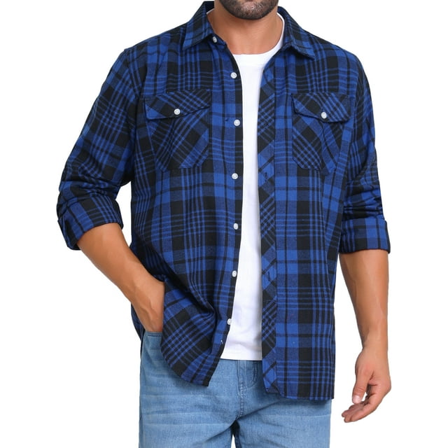 Camisas de hombre de ajuste slim con botones de manga larga a rayas en colores contrastantes con bolsillo S negro azul