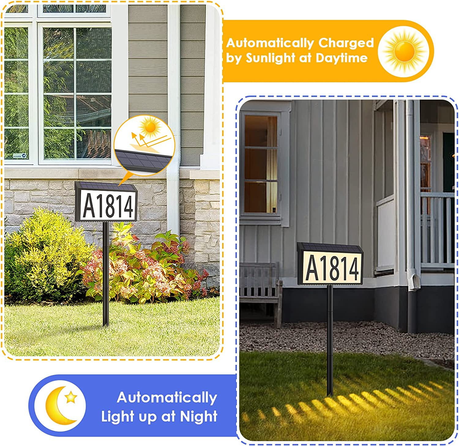 Solar Address Light for House Numbers, Outdoor Waterproof LED House Number Light with 3 Modes,Weatherproof for Front Door, Porch, Mailbox, Gate Post - IP65