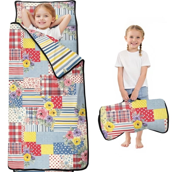 Pioneer Flower Floral Print Pattern Toddler Nap Mat for Teens Preschool Daycare, Teens Sleeping Mat Bag, Toddler Sleeping Bag with Pillow
