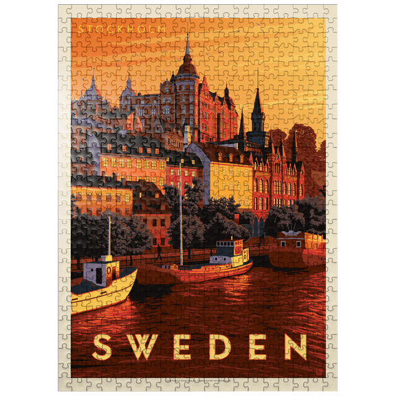 MyPuzzle - Sweden: Stockholm, Vintage Poster - Premium 500 Piece Jigsaw Puzzle for Adults