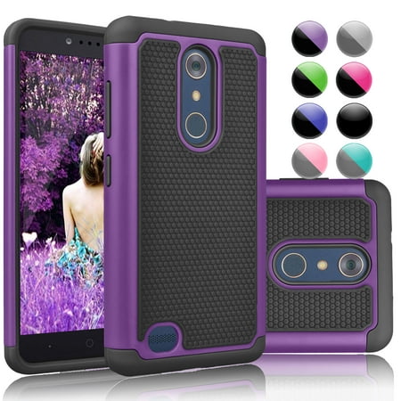 Cases For ZTE Zmax Pro / ZTE Carry / Z981, ZTE Zmax Pro Sturdy Case, Njjex [Purple] Shock Absorbing Rugged Rubber Hybrid TPU On PC Hard Case Cover