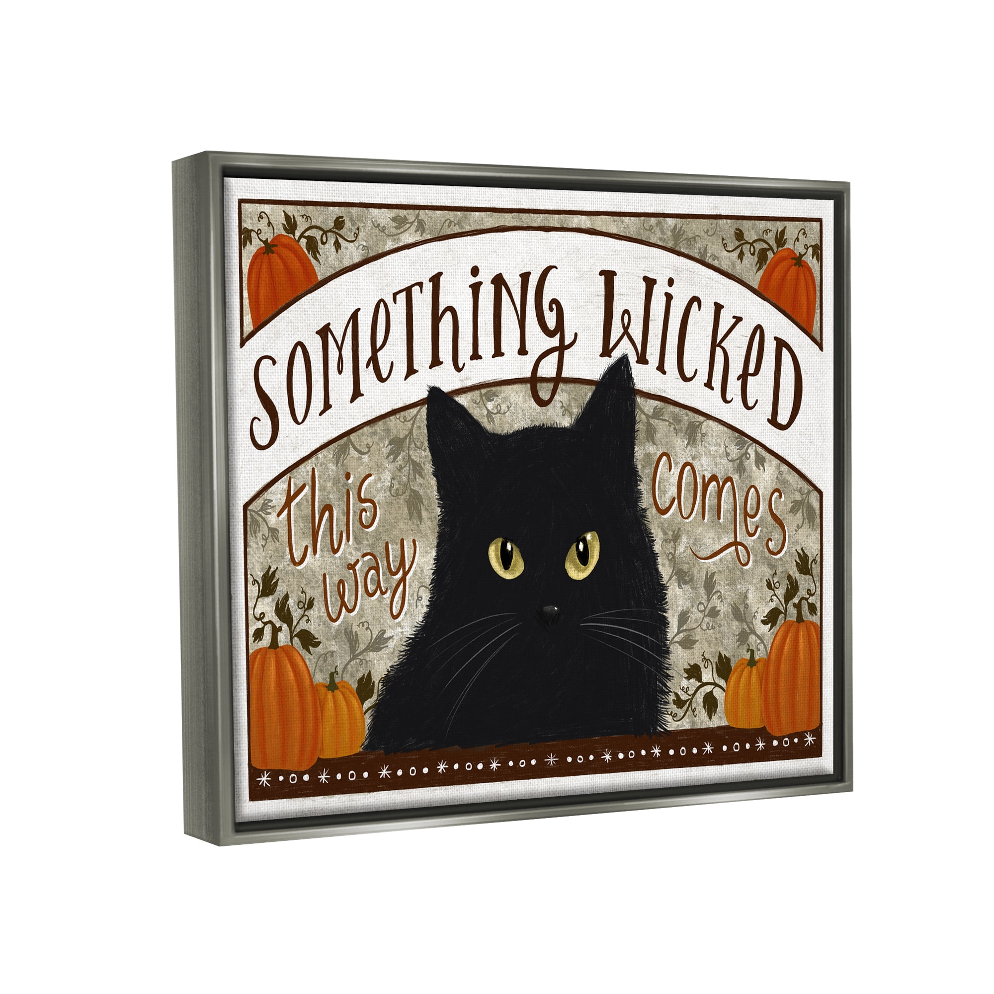 Stupell Industries Something Wicked Black Cat Holiday Painting Gray Floater Framed Canvas Art Print Wall Art, 31 x 25