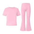 thumbnail image 5 of Loopsun Girls 5-15 Years Solid Short Sleeve Round Neck Top Long Pant Trendy Daily Fashion Outfit, 5 of 5