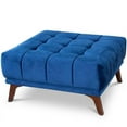 thumbnail image 1 of Allen Ottoman Carré en Velours Bleu Style Mid-Century Modern, 1 of 4
