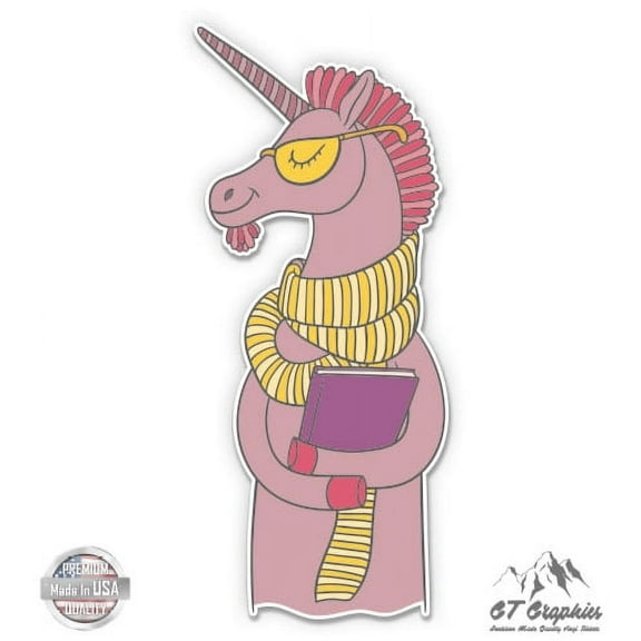 Unicorn with Book Smart - 3" Vinyl Sticker - For Car Laptop I-Pad Phone Helmet Hard Hat - Waterproof Decal