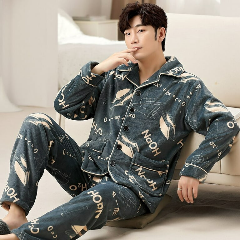 Winter Pajamas for Men Sleepwear Warm Winter Nightwear L-6XL Long Sleeve Flannel  Pajama Sets Plus Size Pijama Pyjamas 