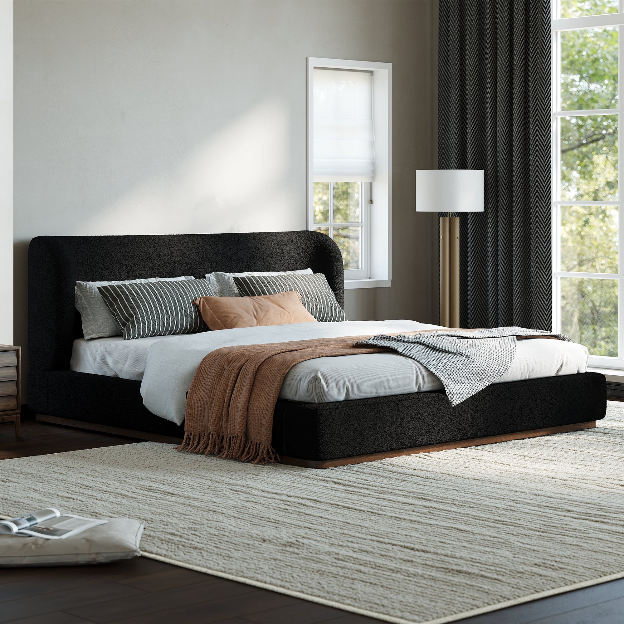 Euroco Upholstery Queen Size Platform Bed, Black