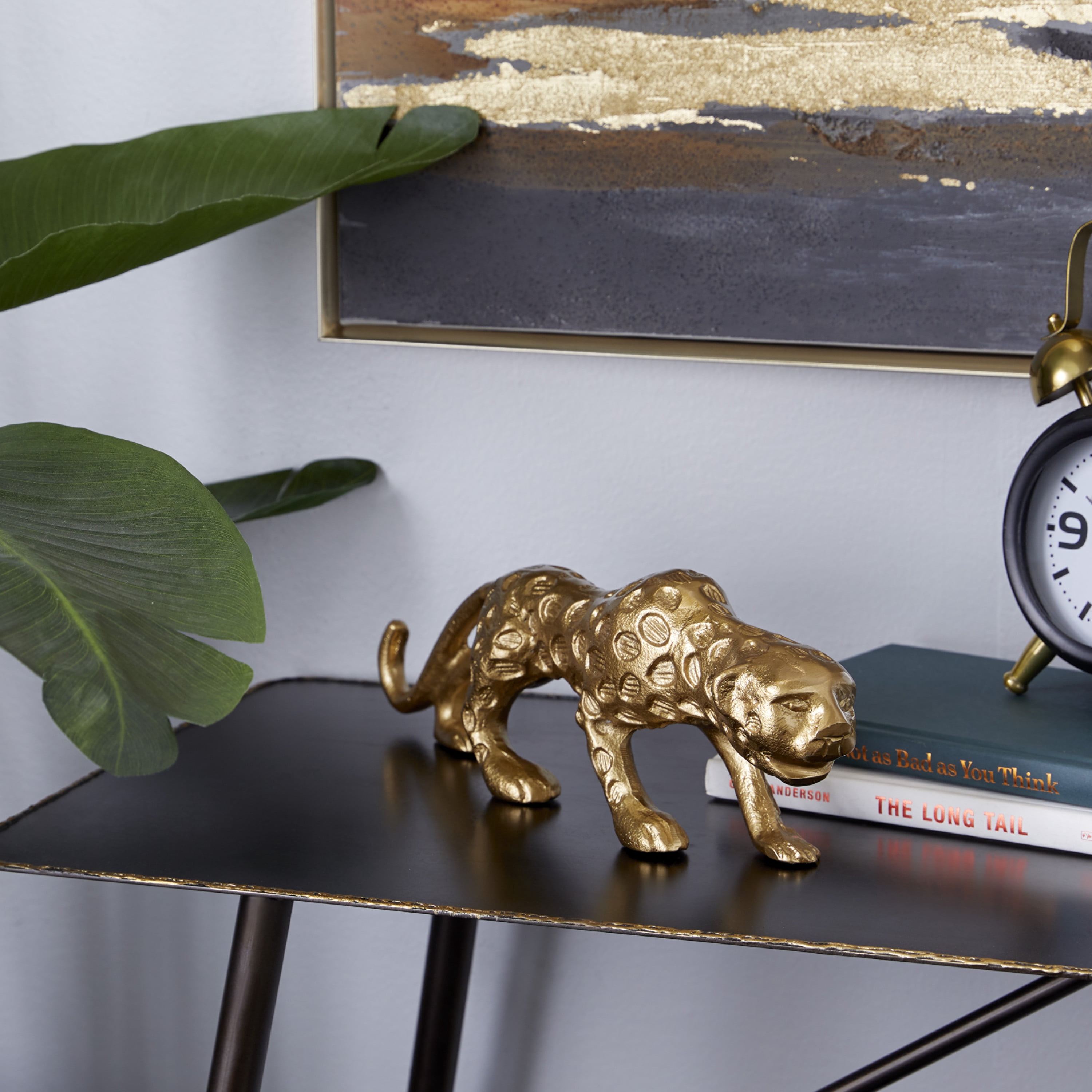 DecMode 3"W, 5"H Aluminum Contemporary Leopard Sculpture, Gold