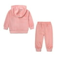 thumbnail image 3 of Abcomgle Girls Two Piece Sets 10-12 Velour Full Zip Long Sleeve Sweatshirts and Fluffy Jogger Hooded Girls Lounge Set,13-14 Years Pink, 3 of 4