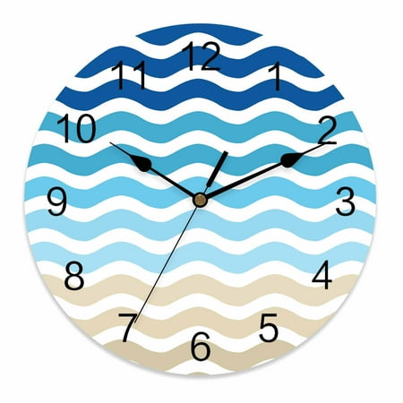 Silent Wall Clocks Battery Operated, Geometric Beach Striped Pattern Round Decorative Wall Clock photo Silent Wall Clocks Battery Operated, Geometric Beach Striped Pattern Round Decorative Wall Clock