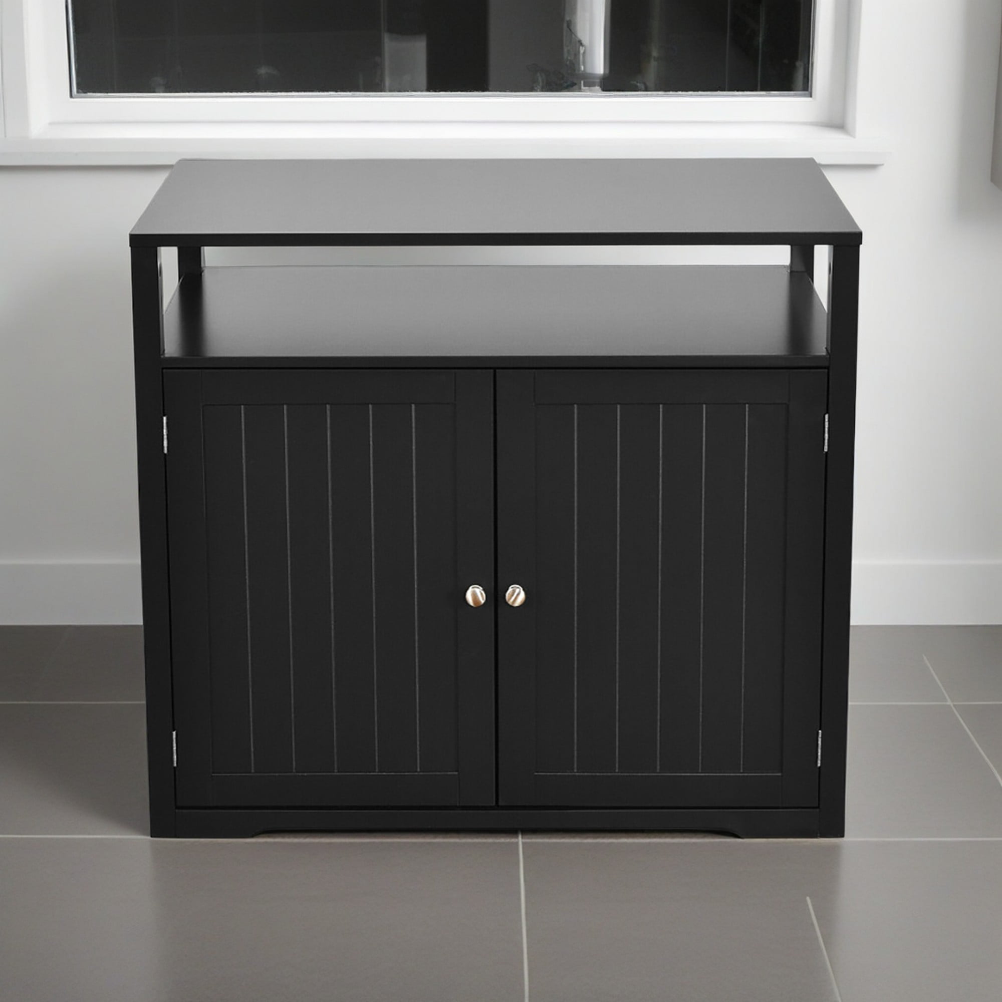 Kadyn 31" Cat Litter Box Enclosure Furniture, Cat Litter Box Cabinet Hidden with Storage Shelf, Cat House with Doors and Divider, Black
