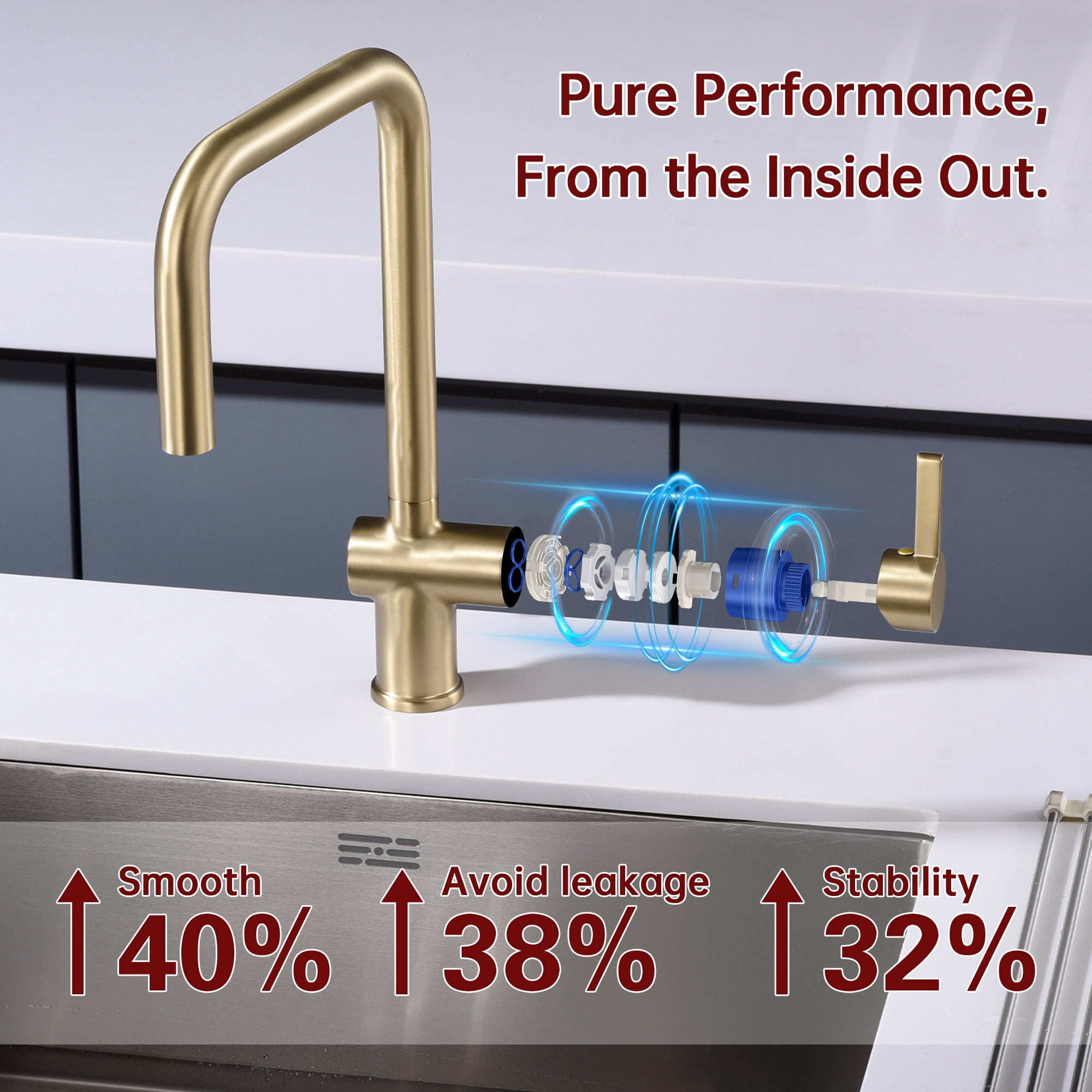 SUMERAIN Brushed Gold Kitchen Faucet with Sprayer, Stainless Steel Pull Down Kitchen Sink Faucet Lead Free