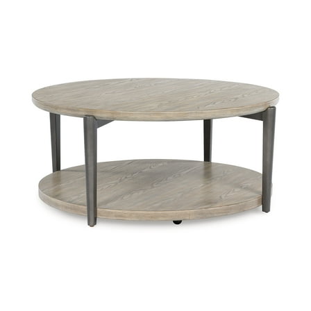 Signature Design by Ashley Dyonton Round Coffee Table with Wheels, Light Grayish Brown