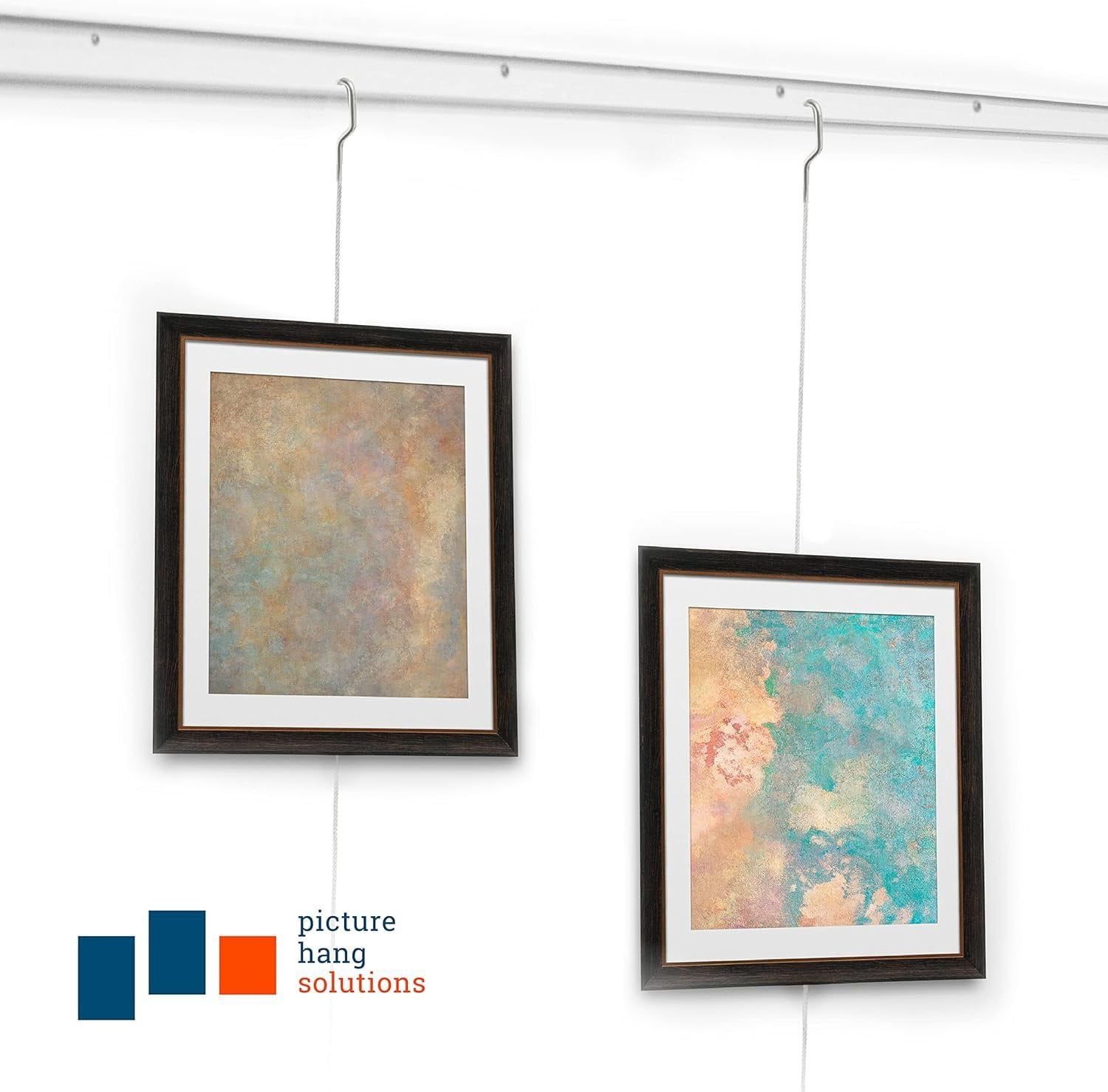 Picture Hang Solutions - Track 101 Picture Rail Kit - Includes 79-inch Wall Track, Steel Cords, Adjustable Hooks, and Hardware - Gallery Hanging Systems 2 sets per pack