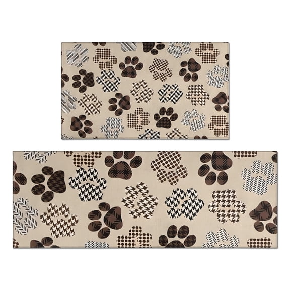 Paw Print Kitchen Rugs Sets Of 2,Anti Fatigue Kitchen Mat Rugs Non Slip Washable,Decorative Kitchen Floor Mats for Kitchen,Sink,Laundry,17"x30" 17"x47"