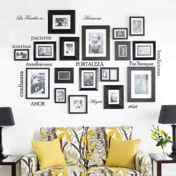 Innovative Stencils Set of 12 Spanish Family Quote Words Vinyl Wall Sticker Picture Frame Wall Family Room Art Decoration La Familia ES #1476 (Matte Black)