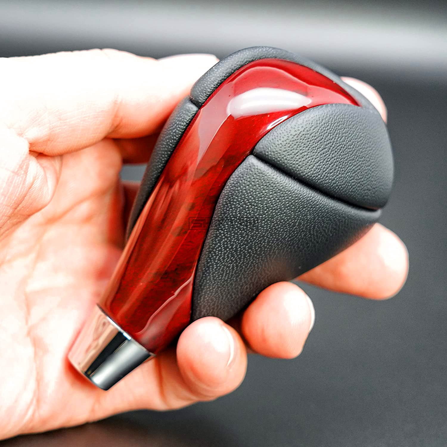 SHIFTIN Gear Shift Knob, Cherry Red, Walnut Wood, Leather for Lexus ES300h ES350 GS300 GS350 GS430 GS450h GS460 IS250 IS300 IS350 LS460 LS600h RX350 RX450h (Black Leather / Cherry Red Walnut)