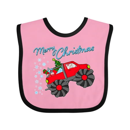 

Inktastic Merry Christmas- Santa Drives a Monster Truck Gift Baby Boy or Baby Girl Bib