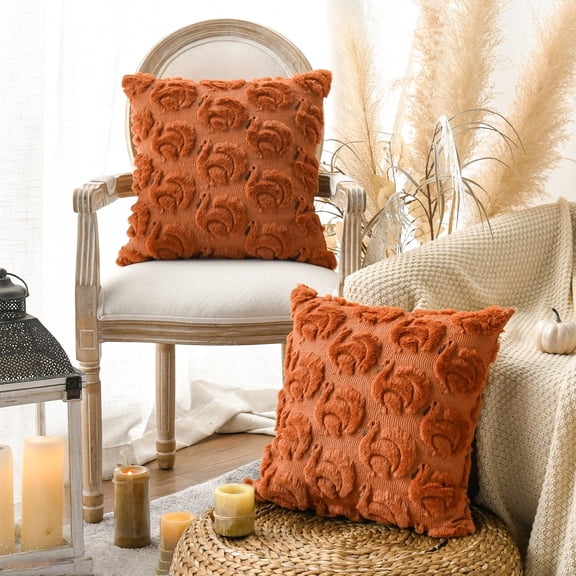 Sm:)e Turkey Thanksgiving Faux Fur Pillow Covers 18 x 18 Inch Set of 2 Silky Soft Seasonal Cushion Case