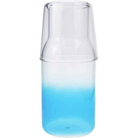 

PIKADINGNIS 15 Oz Gradient Blue Clear Glass Bedside Night Water Carafe with Tumbler Glass.