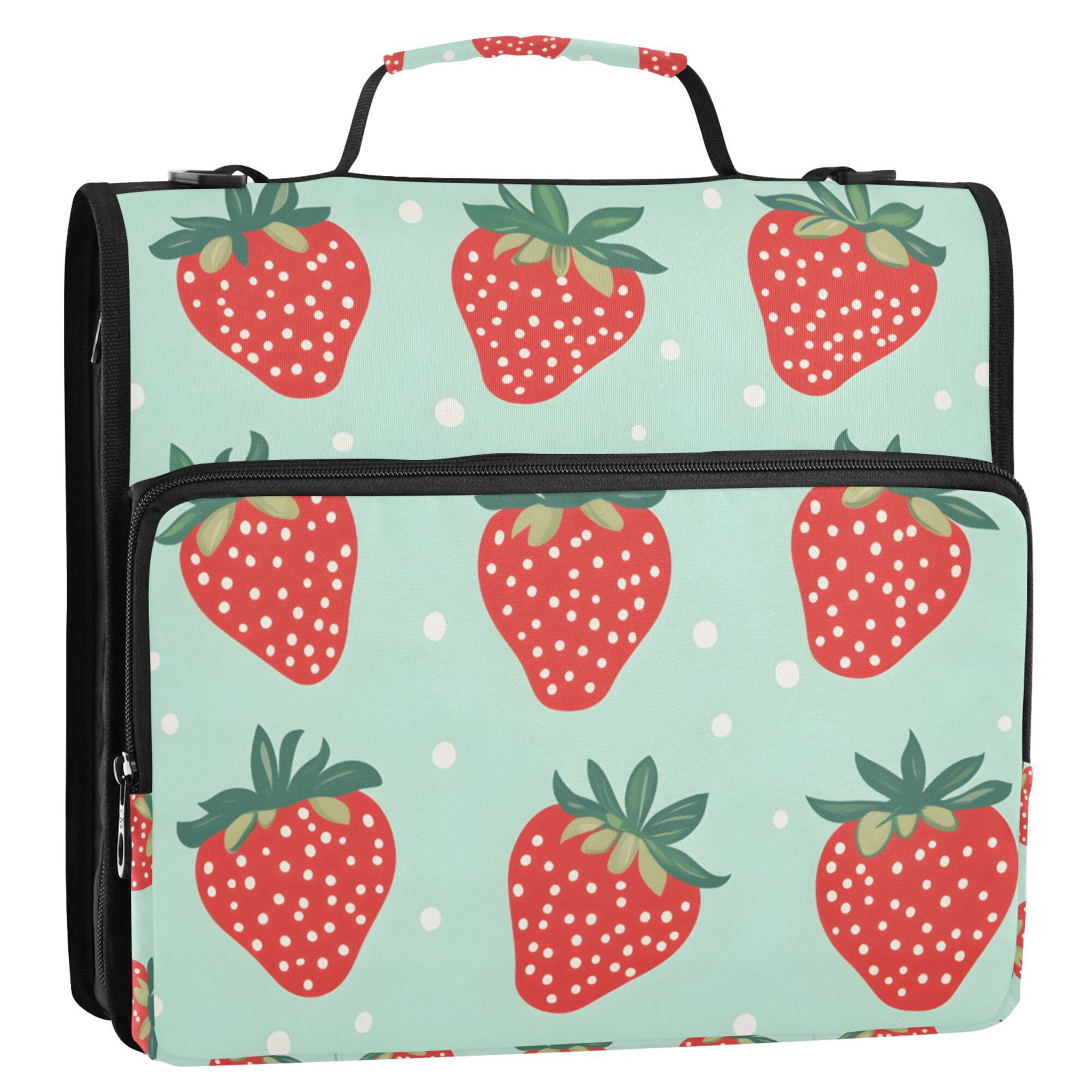 FORMRS Zipper Binder with Shoulder Strap 2-inch Ring 500 Sheet Capacity File Bag, Red Strawberry