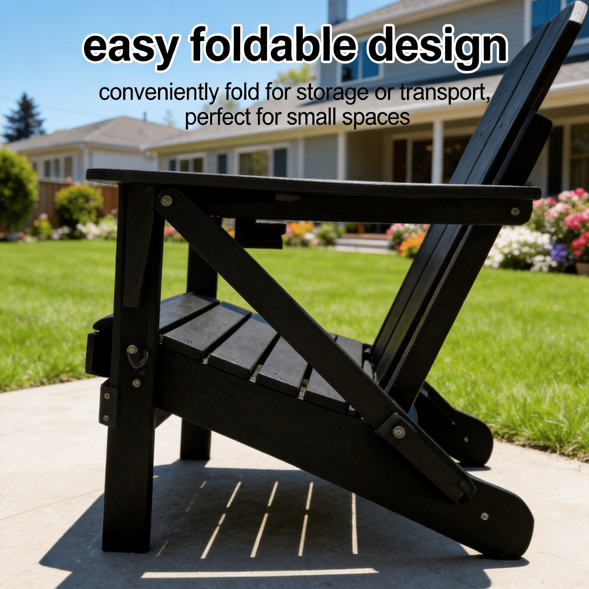 Folding Adirondack Chairs, Patio Chairs, Lawn Chairs, Outdoor Chair, Adirondack Chair Plastic, Fire Pit, Weather Resistant with Cup Holder for Deck, Backyard, Garden(Black)