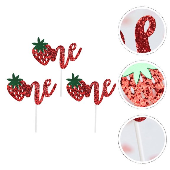 MLINS  3 Pcs Cake Sign Birthday Picks Inserts Strawberry Decorations Wedding Toddler Red