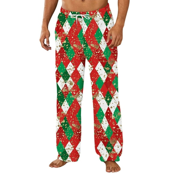 Simua Men's Christmas Print Elastic Waist Long Pants - Festive Holiday Lounge Pants with Drawstring & Pockets for Home & Casual Wear, S-XXXL