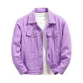 thumbnail image 2 of Jean Jacket Men Vintage Casual Slim Fit Long Sleeved Distressed Denim Jackets Fashion Stand Collar Streetwear Fall Winte Trucker Jean Coat With Pocket Purple L, 2 of 9