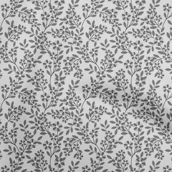 oneOone Cotton Poplin Light Gray Fabric Floral Sewing Material Print Fabric By The Yard 42 Inch Wide