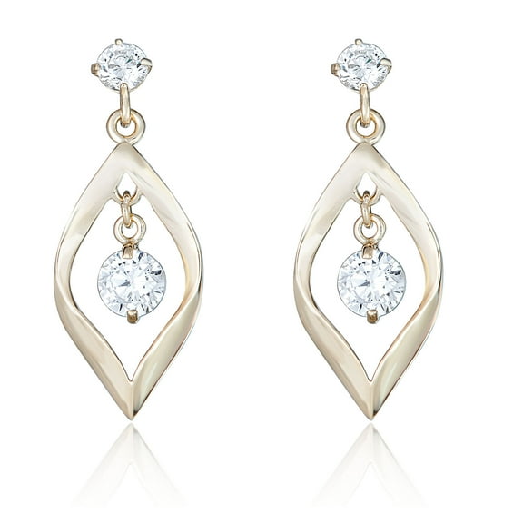 AVORA 10K Yellow Gold Open Teardrop with Simulated Diamond CZ Dangle Drop Earrings