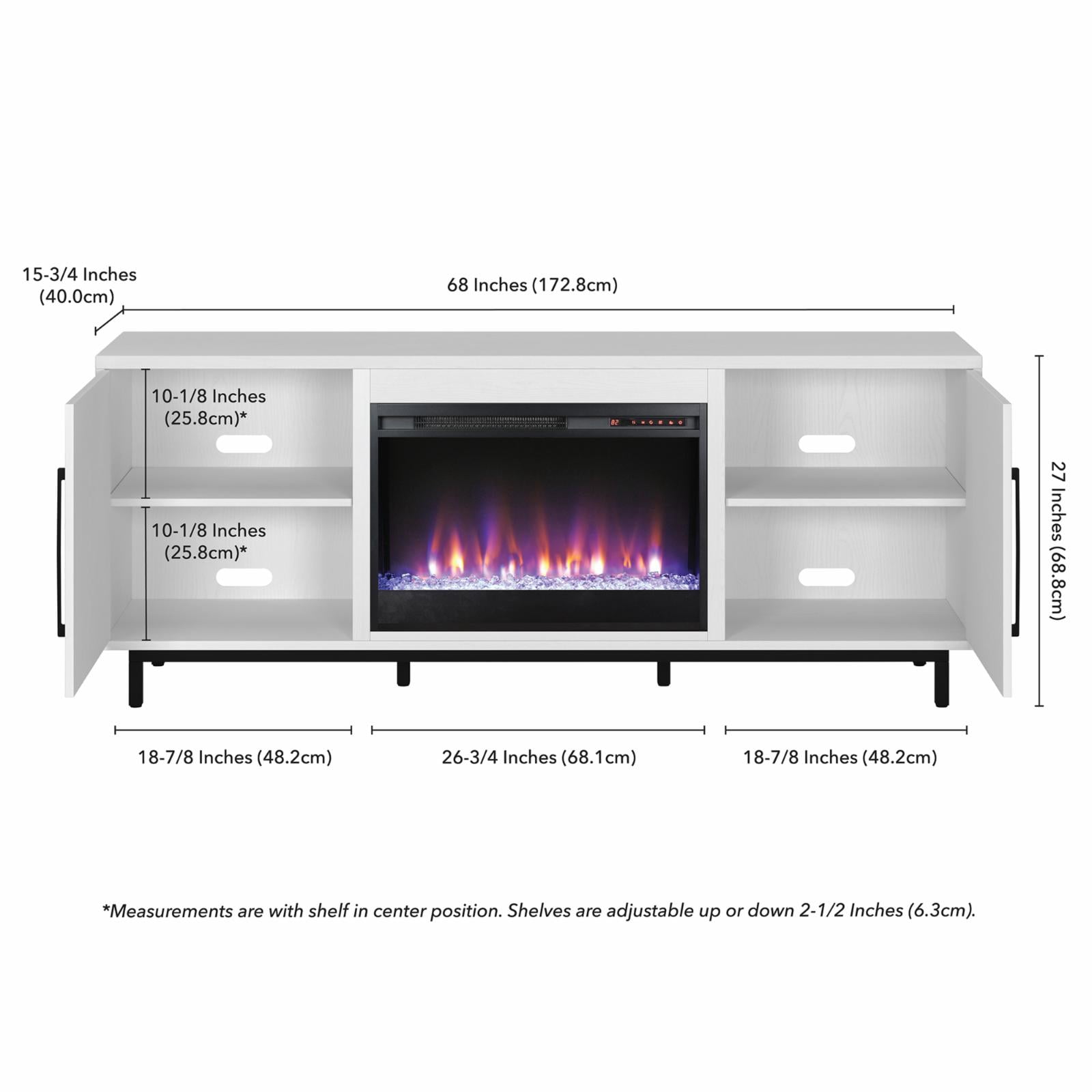 Evelyn&Zoe Julian Rectangular TV Stand with 26" Crystal Fireplace for TV's up to 75", White
