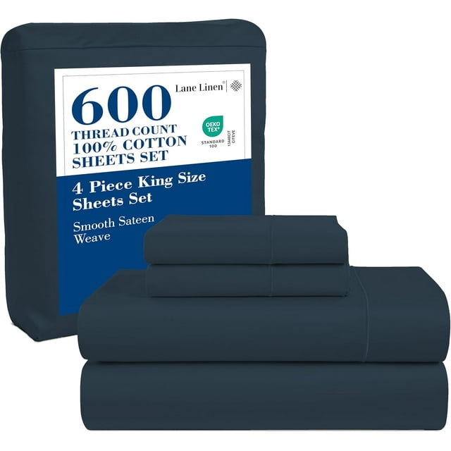 Draps en Coton Ultra Doux Ensemble de Draps Double Ensemble Pc Nombre de Fils Satin Literie Draps à Poches Profondes Draps Rafraîchissants Draps Format Double Ensemble de Lit Respirant ()