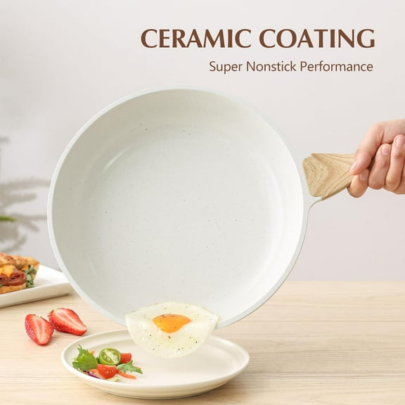 Nonstick Ceramic Frying Pan with Lid, 9.5 Inch Healthy Chef Pan, Induction Compatible Pan, Heat Resistant Handle