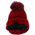 thumbnail image 2 of CTM  Knit Winter Beanie with Cuff and Synthetic Fur Pom (Women), 2 of 4