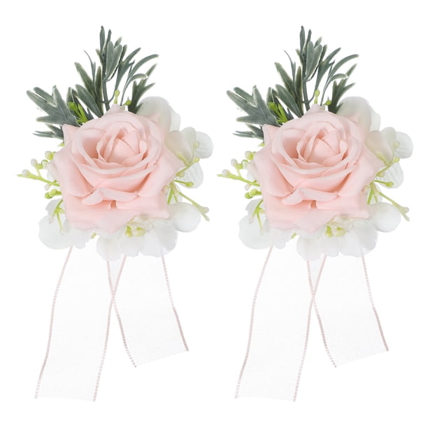 Uxcell 2 Pcs Pulseras de Corsage de Flores Rosas Artificiales, Corsage de Muñeca para Boda Novia Novio Ceremonia Aniversario Baile Fiesta