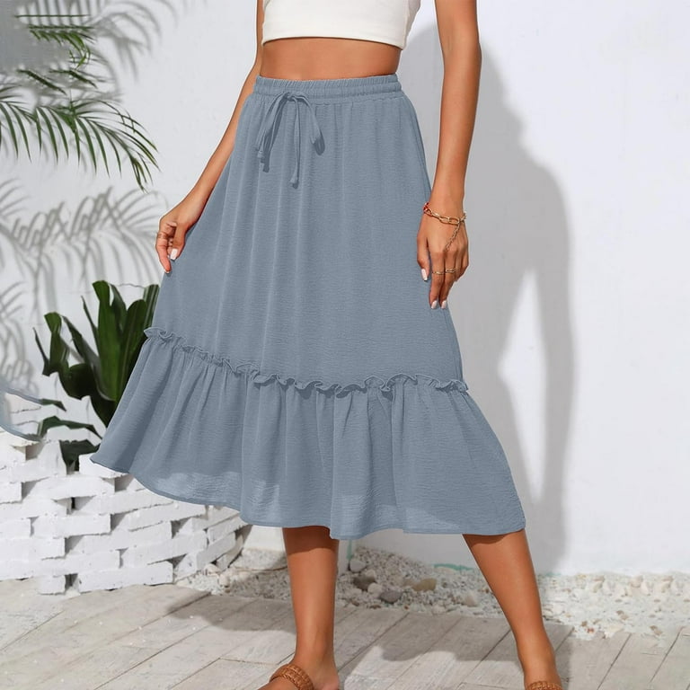 Summer Skirts for Women Elasticated Waist Long Pleated Skirt