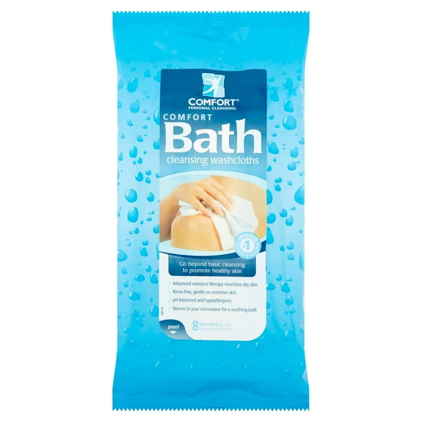 Comfort Bath Cleansing Washcloths Ultra Thick Disposable 8" X 8" Premoistened Washcloths 8 ct