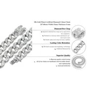 Cuban Link Chain Iced Out 15MM 18k Silver Plated Simulated Diamond CZ Pave | Choker | Necklace | Silver Tone Hip Hop Bling