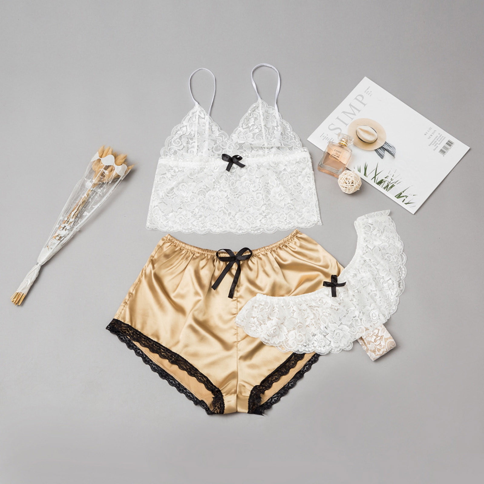 Floral lace satin cami pajama set hotsell