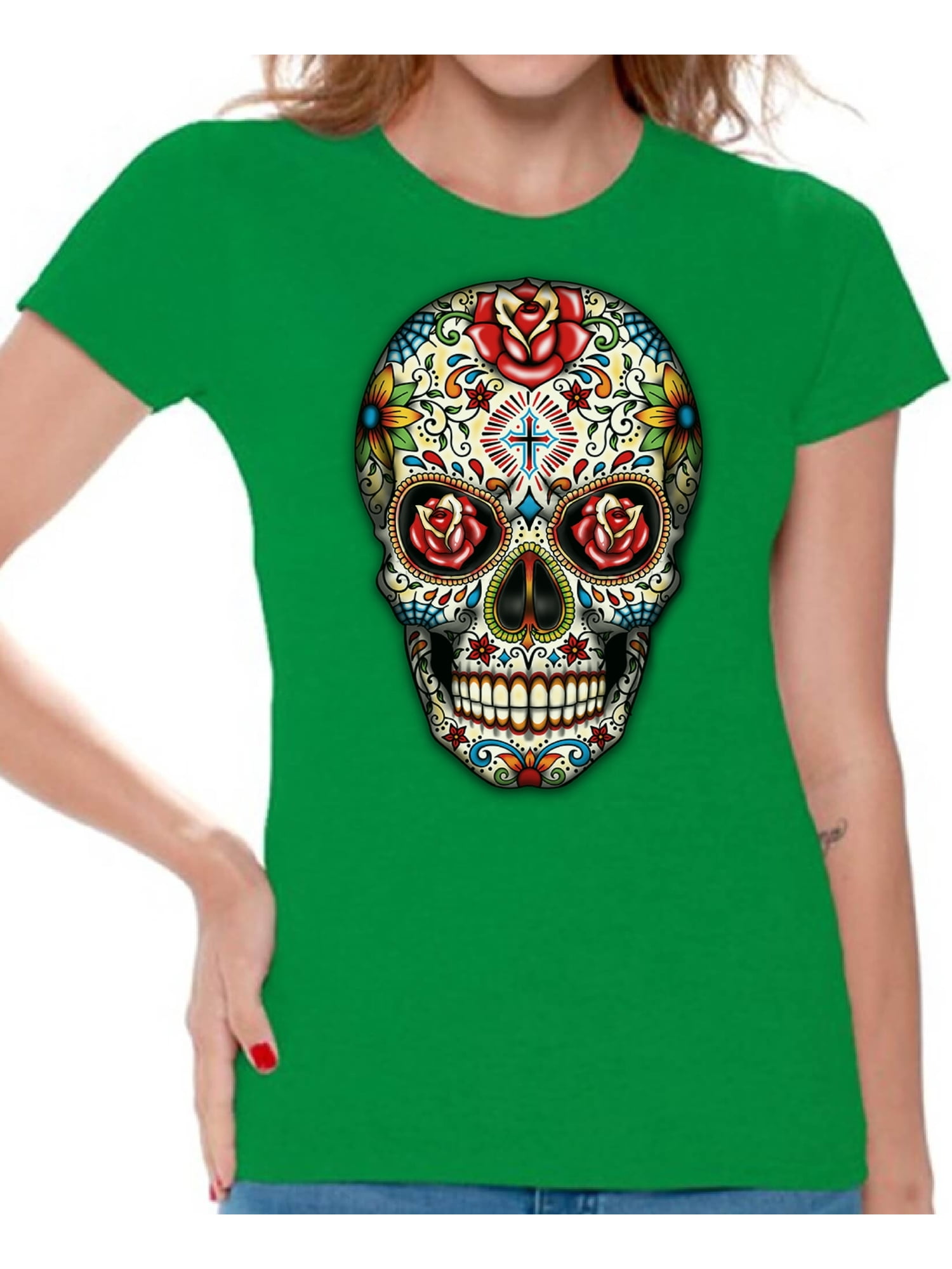 Awkward Styles Colorful Skull tshirt top womens skull shirts day of