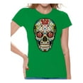 thumbnail image 1 of Awkward Styles Women's Sugar Skull Roses Graphic T-shirt Tops Floral Skull Day of Dead, 1 of 4