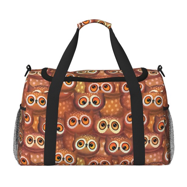 Balery Brown Owl Bolsa de Gimnasio para Mujeres, Bolsa de Viaje con Bolsillo Húmedo, Bolsa de Fin de Semana para Mujeres, Bolsa de Viaje Resistente al Agua