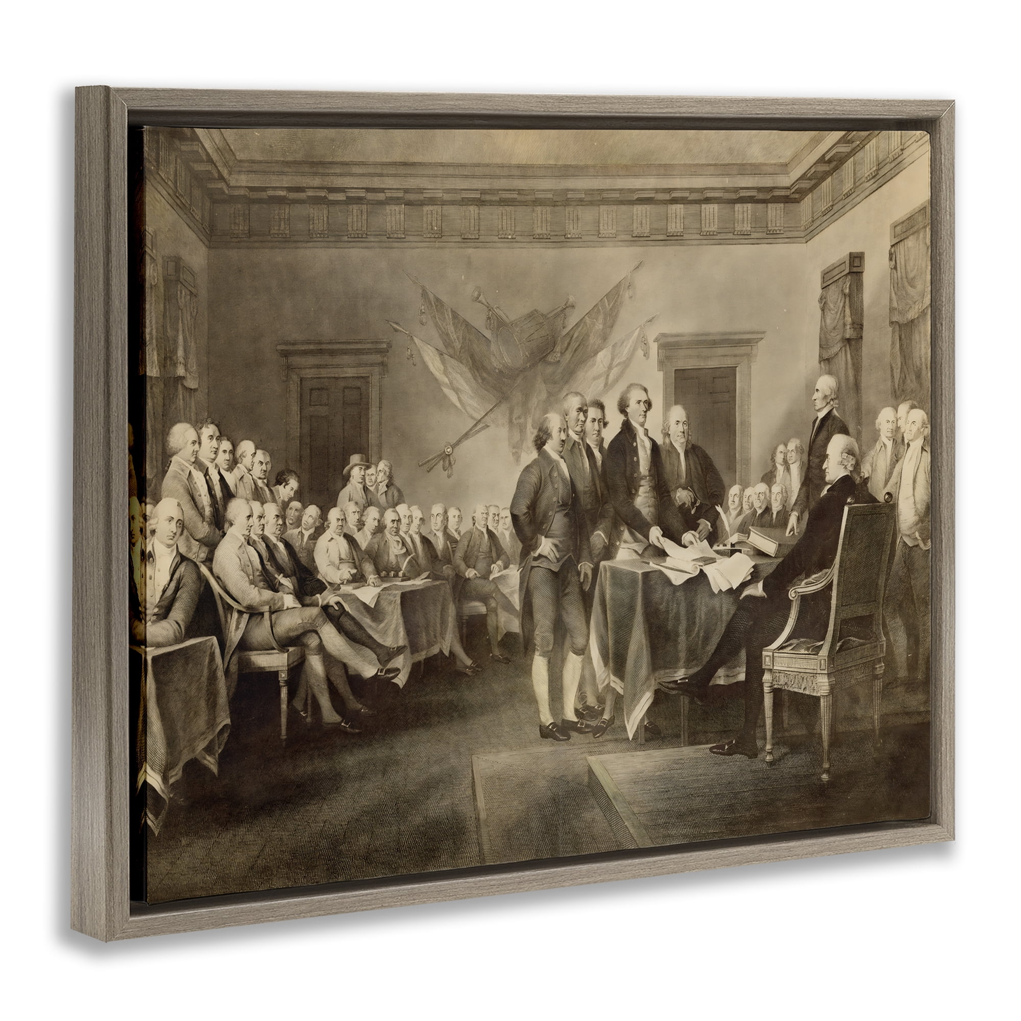 Stupell Industries Historical Signing Of Declaration Brown Framed Floater Canvas Wall Art, design by Arlington Prints