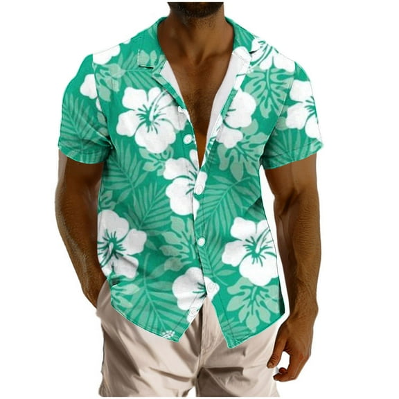 ZCFZJW Men's Hawaiian Shirt Big and Tall Regular Fit Short Sleeve Summer Floral Print Beach Tropical T-Shirt Tops Button Down Graphic Tees Shirt Green XL