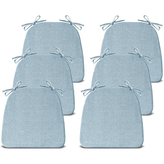 Chair Cushions for Dining Chairs Set of 6, Non Slip Kitchen Chair Pads, 17" x 16" x 2", Indoor Dining Chair Cushions with Ties, D-Shaped Seat Cushions for Kitchen Chairs, Light Blue
