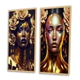 thumbnail image 3 of Designart "Floral Elegance in Gold and Black IX" Woman African American Framed Wall Art Set Of 2 - Gold Fashion Framed Canvas Set For Living Room Decor, 3 of 7